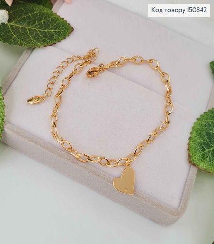Браслет ромбовое плетение с подвеской плоским сердечком, дл.17+4см, Xuping 18K 150842 фото 2