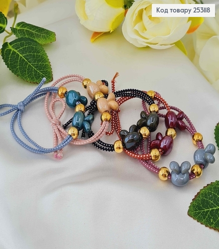 Резинка в горошек, с бусиной зайкой, цвета в ассорт. 253118 фото 2