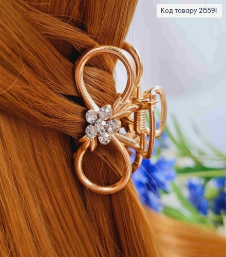 Краб металл "Бесконечность" с Цветком из камней, 4,5см, золотого цвета 215591 фото 2