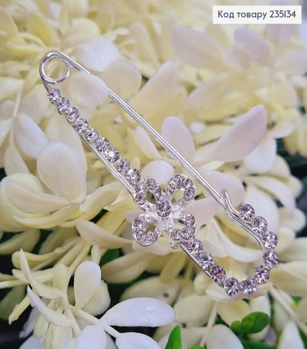 Брошка Шпилька "Квітка" в крупных камушках 7*2 см, серебряный цвет. 235134 фото 2