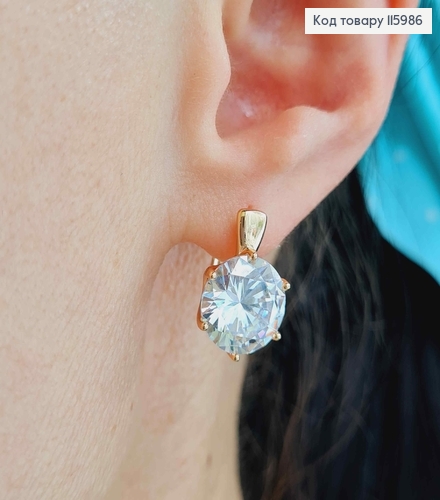 Серьги, "Вирджиния" с большим белым камнем, 1,5 см, англ. застежка, Xuping 18K 115986 фото 2