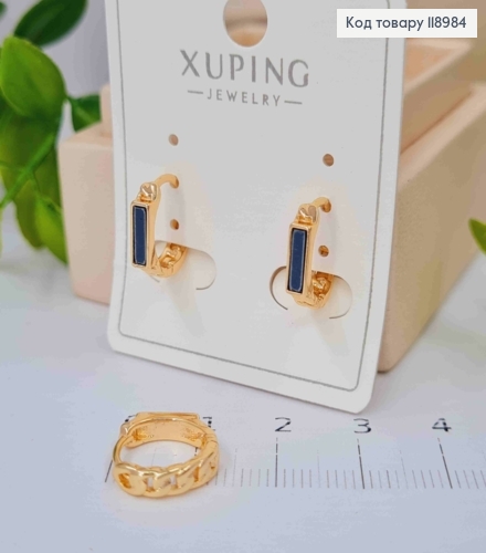 Сережки кільця з Чорним каменем, діаметр 1,3см, Xuping 18K 118984 фото 2