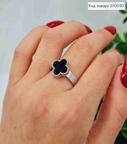 Кольцо серебряного цвета, Van Cleef с Черной эмалью, сталь Stainless Steel 270030 фото 2