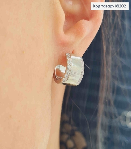 Серьги родованные, кольца 1,1см с камешками по краям, шир. 1см, англ. зам. Xuping 181202 фото 2