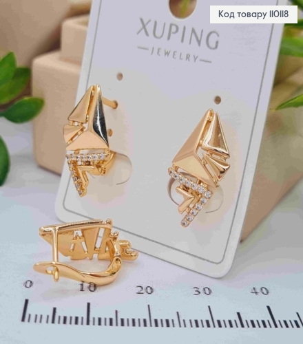 Сережки "Бриз" з Блискучими камінцями, довжина 1,9см, англійська застібка, Xuping 18K 110118 фото 2