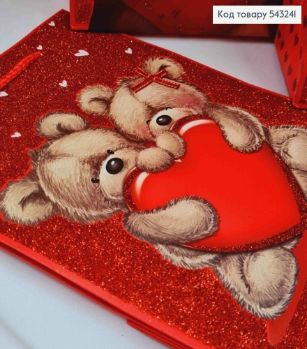 Пакет бумажный с глитером "Медвежонок с поздравлением", 23*18*10см, в ассортименте 543241 фото 2