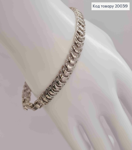 Браслет родований плетіння фігурними пластинками з Блискучими камінцями , довж. 17+2см, Xuping 200319 фото 2