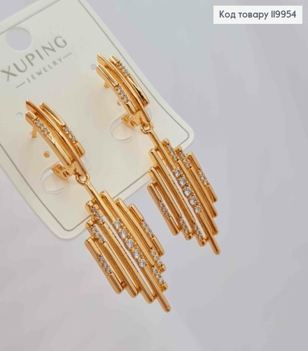 Серьги "Грация" украшены Блестящими камешками, длина 1,9+3,1см, английская застежка, Xuping 18K 119954 фото 2