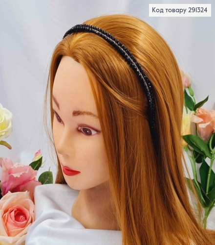 Обруч металевий з Золотою Перетинкою та Бусинками в два ряди, Чорного кольору, 9мм 291324 фото 2