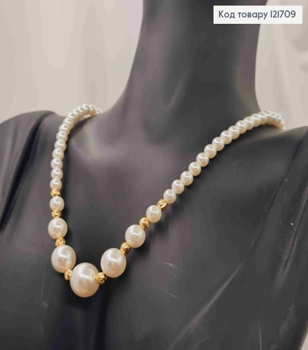 Цепочка с жемчужками и золотыми бусинками, длина 42+5см, Xuping 18К. 121709 фото 2