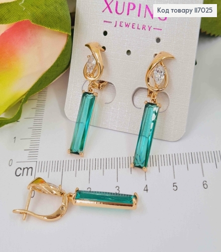 Сережки "Анубіс" з підвіскою бірюзовим Кристалом, 4см, англ.заст. Xuping 18К  117025 фото 2