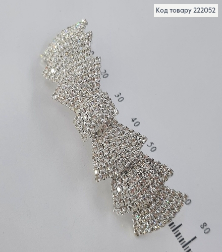 Заколка автомат срібна з камінцями тройний бантик 222052 фото 2