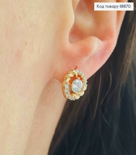 Серьги кольца "Крученные" украшены Блестящими камешками (1см), диаметр 1см, Xuping 18К 118870 фото 2