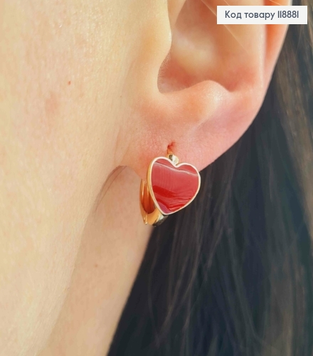 Серьги кольца "Сердце" с Красной эмалью (1см), диаметр 1,3см, Xuping 18K 118881 фото 2