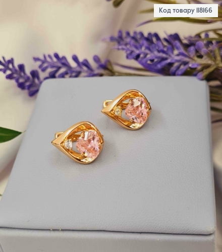 Серьги "СОФИ" с Розовым камнем, 1,5см, англ. заст., Xuping 18K 118166 фото 3