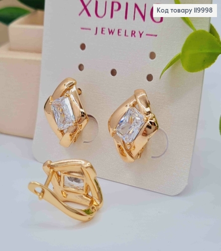 Серьги с изысканным блестящим камнем, 1,6см, английская застежка, Xuping 18К. 119998 фото 2