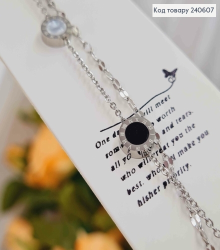 Браслет серебряного цвета, Римские часы с эмальлькой, 17+3см сталь Stainless Steel 250024 фото 2