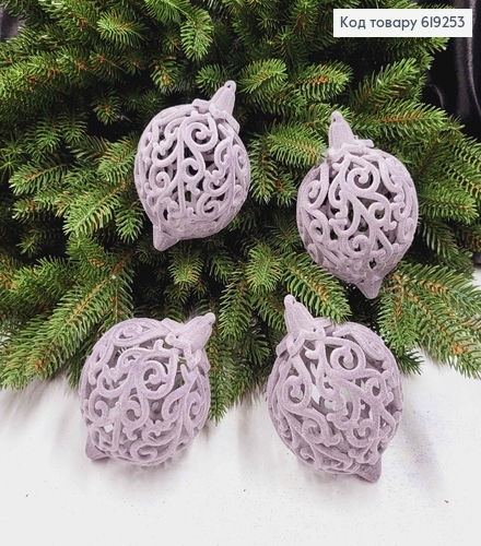Новогодняя игрушка ВЕНЗЕЛЯ, дутая, бархат, цвет СЕРА, диам.70мм, 4шт/уп, Украина 619253 фото 2