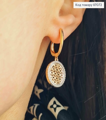 Серьги с ажурной подвеской в оправе из камешков, 3см, англ. зам. Xuping 18K 117072 фото 3