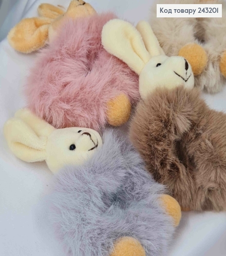 Резинка пушок "Зайченя", діаметр 7см, Зайченя 6см, Яскравих кольорів в асортименті 243201 фото 2