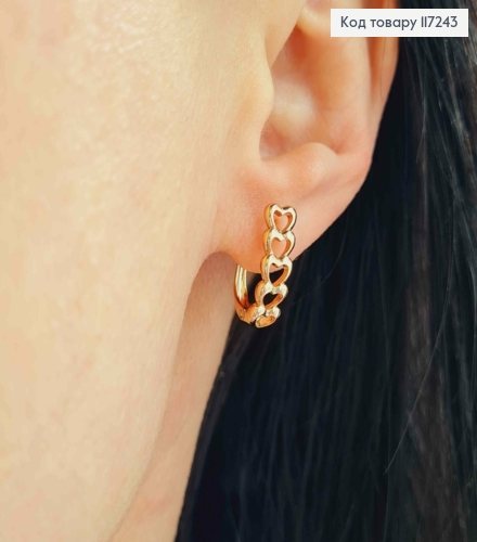 Сережки ціпочка з СЕРДЕЧОК, висота 1,8см, англійська застібка  XUPING 18K 117243 фото 2