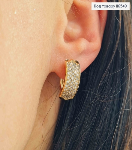 Серьги с пластинкой в камешках, 1,6см, англ. застежка, Xuping 18K 116549 фото 2