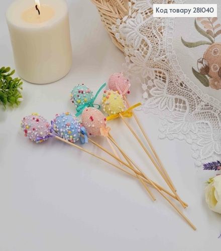 Набор цветных яиц белый горох на деревьяном стержне 6 шт 3х4х19 см 281040 фото 2