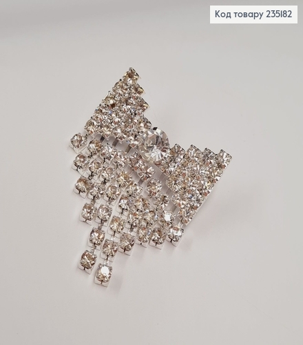 Брошка метал Бантик серебро с камушками 5х4см 235182 фото 3