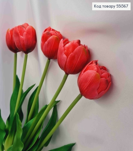 Искусственные цветы ТЮЛЬПАН Пионовидный, Темно-Розовые  (латексные, 5шт/букет, выс. 38см, цветок 4см 551367 фото 6