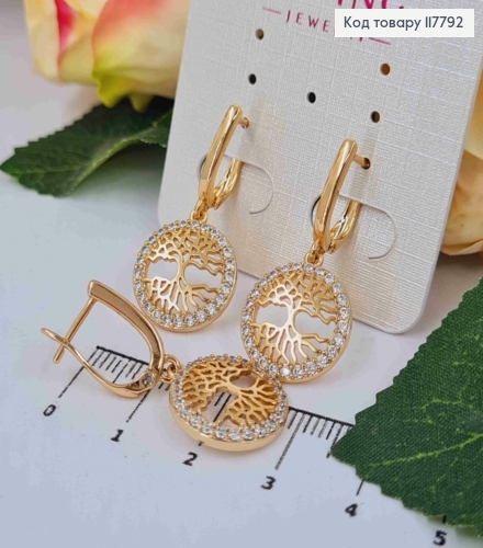 Серьги с подвеской "Дерево Жизни" с камешками, 3,1см, английская застежка, Xuping 18K 117792 фото 2