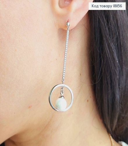 Серьги родовые, гвоздики с подвеской Жемчужкой в кольце, с камешками, 5,5см, Xuping 18K 181156 фото 2