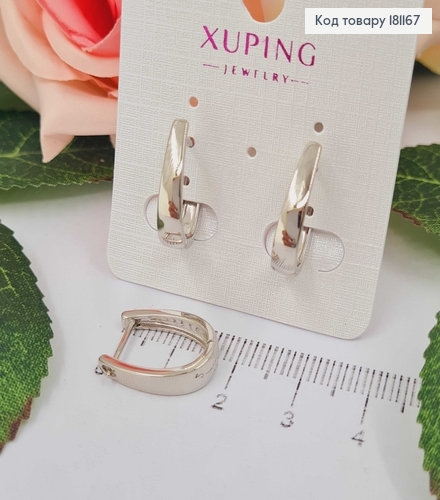 Серьги родованные, удлиненные пластиночки 1,5см, англ. застежка, Xuping 181167 фото 2