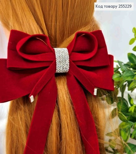 Бант с камешками, БОРДОВЫЙ, бархатный, на заколке автоматик, размер 17*20см 255229 фото 2