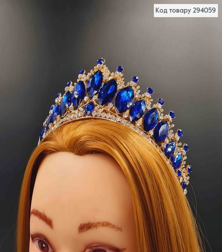 Тиара под золото, "Роксолана" с синими камешками. 294059 фото 4
