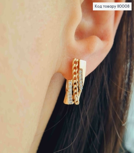 Серьги украшены Блестящими камешками и Цепочкой, 1,7см, английская застежка, Xuping 18К 110008 фото 2