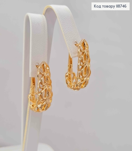 Серьги "Овальные" Ажурные с Блестящими камешками, 2,2см, английская застежка, Xuping 18K 118746 фото 3