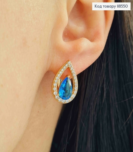 Серьги "Хюррем" украшены Голубым камнем в оправе из камней, 1,7см, англ. застежка, Xuping 18К 118550 фото 2