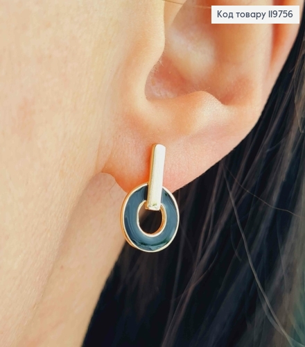 Серьги с Черной эмалью, 1,6см, английская застежка, Xuping 18К 119756 фото 2