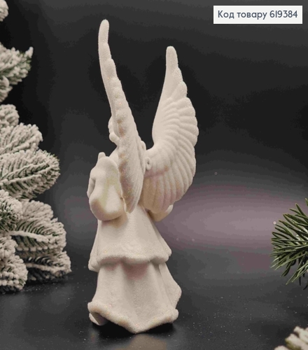 Фігурка  оксамит "АНГЕЛ", БІЛИЙ  з блиском , 15*7см, новорічна прикраса, пластик,Україна 619384 фото 2