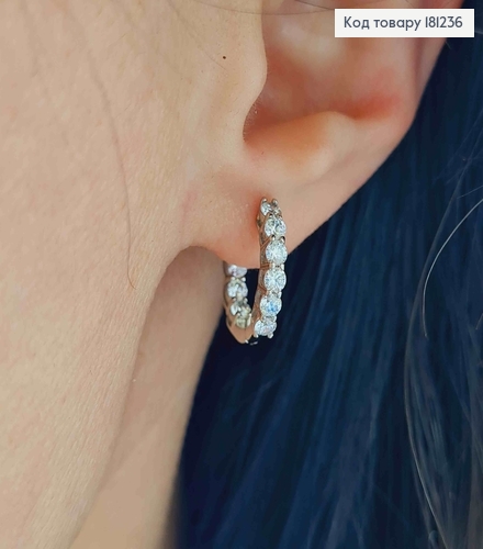 Серьги кольца родованные, 1,4см, "Королевские" с камешками, Xuping 181236 фото 2