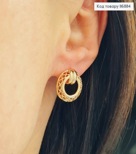 Серьги, Плетеное кольцо с перепонками, 1,5см, англ. зам. Xuping 18K 116884 фото 2