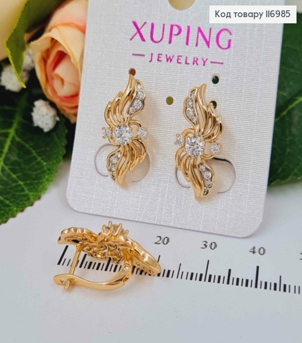 Серьги "Крылья голубки" с камешками, 2см, англ. зам. Xuping 18K 116985 фото 2