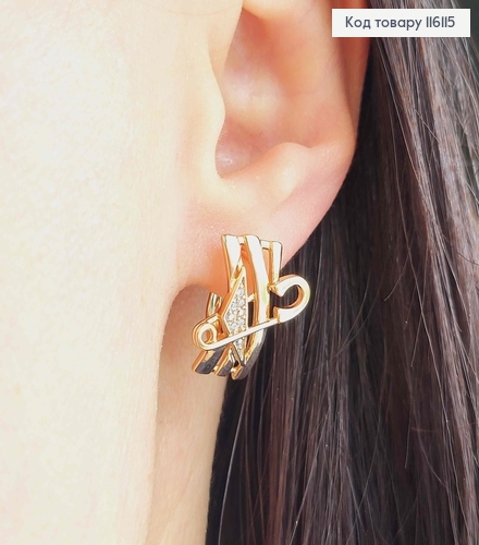 Серьги, пластинки со Шпилькой и камешками, 2см, англ. застежка, Xuping 18К 116115 фото 2
