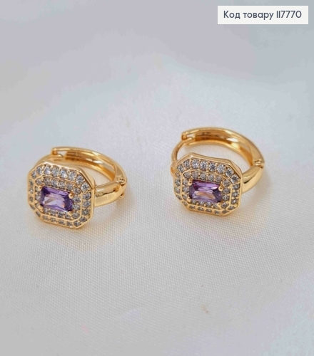 Серьги кольца (1,6см) с Квадратным Фиолетовым камешком, Xuping 18К 117770 фото 2