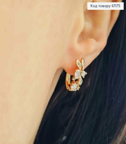 Серьги "Веточка" в камешках, размер 1,6см *0,6см, английская застежка, Xuping 18K 117175 фото 2