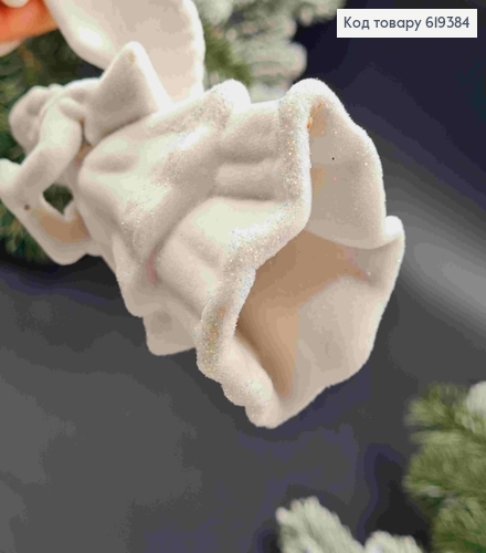 Фігурка  оксамит "АНГЕЛ", БІЛИЙ  з блиском , 15*7см, новорічна прикраса, пластик,Україна 619384 фото 3