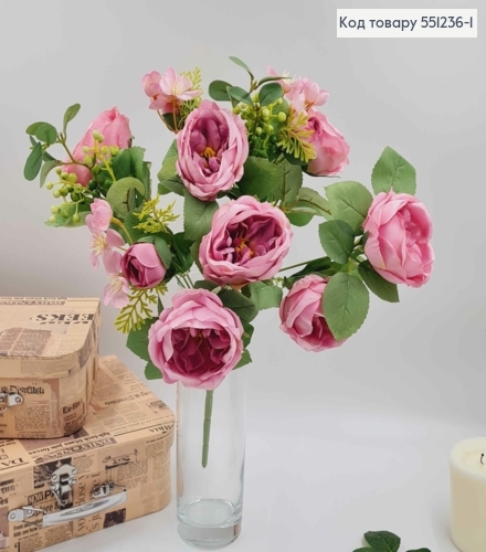 Композиция "Букет ЛИЛОВЫХ пионов с зелеными ягодками и яблоневым цветом", высотой 46см 551236-1 фото 2