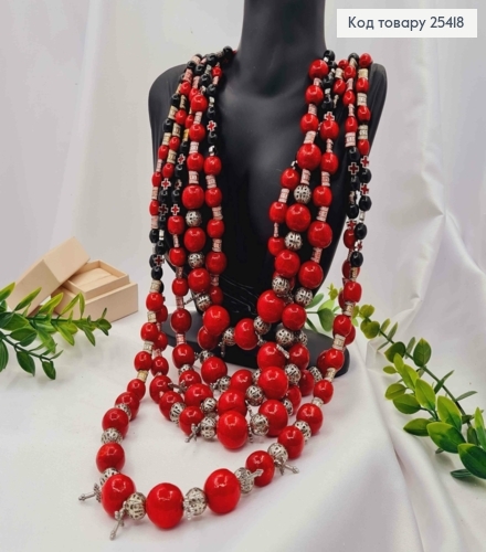 Ожерелье деревянное, в этническом стиле, КРАСНО-ЧЕРНОГО цвета, 90см, ручная работа 25418 фото 4