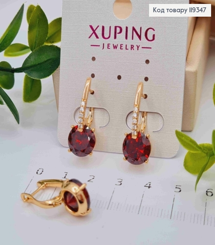 Серьги с изысканным красным камнем, 2,5см, англ. застежка, XUPING 18K 119347 фото 2