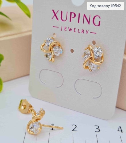 Серьги гвозди "Узелки" украшены Блестящими камешками, 1см, Xuping 18K 119542 фото 2